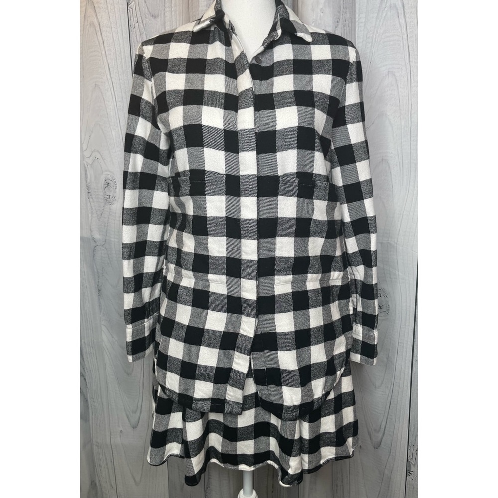 Derek Lam 10 Crosby Buffalo Check Flannel Shirt Dress Black & White Sz 4